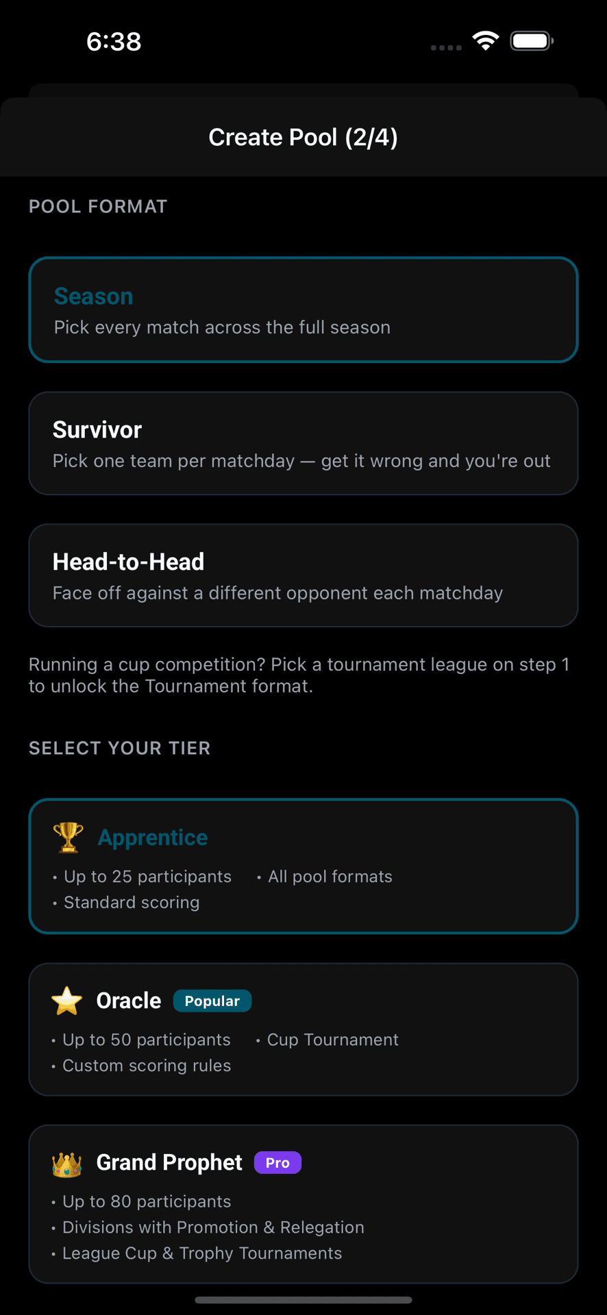 Create a pool in the Prophet Pools app